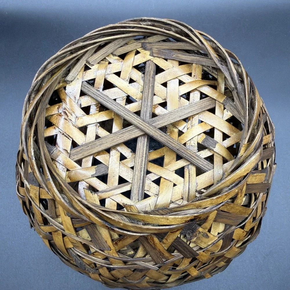 Vintage Asian Hand Woven Bamboo Natural Wood Basket 6.5